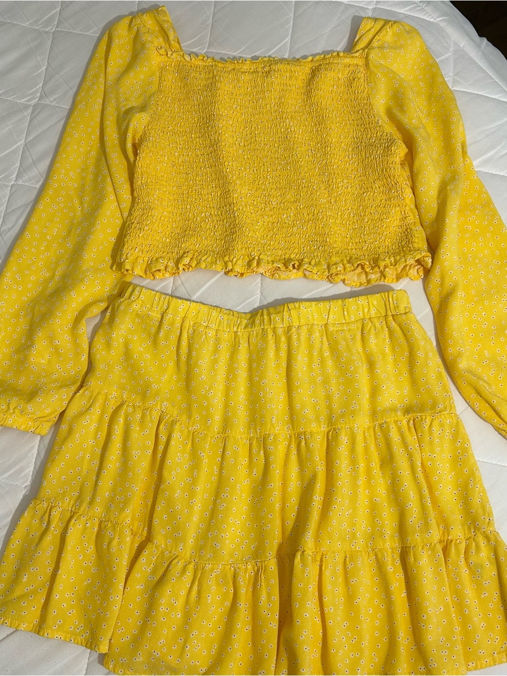 belk Yellow Ditsy Floral Smocked Top & Tiered Skirt Set